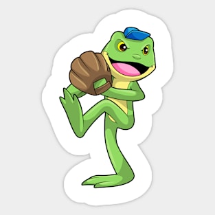 Frog at Baseball with Gloves Sticker